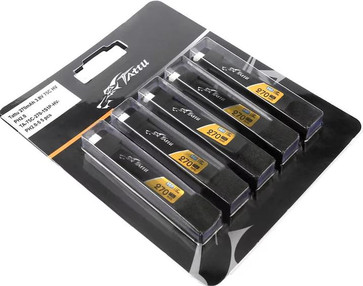 Actual product image Tattu Battery LiPo 270mAh 3.8V 75C 1S1P JST-PHR 2.0 (5pcs) (3.80 V, 270 mAh)