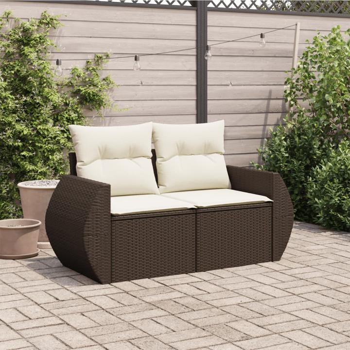 Produktbild VidaXL Gartensofa mit Kissen 2-Sitzer Outdoor Sofa Gartenstuhl Braun Poly Rattan