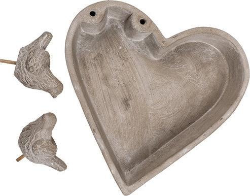 Produktbild Bekos Vogeltränke / Vogelfutterschale Herz aus Zement 3-teilig
