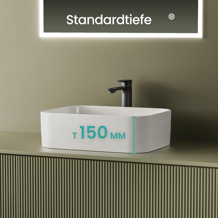 Produktbild Emke Design-Waschtisch Aufsatzwaschtisch Weiss Matt Hochwertiger Keramik-Waschtisch Bad Einfach zu (380 mm, 610 mm)