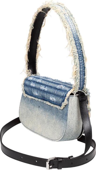 Actual product image Diesel 1dr denim canvas shoulder bag with crystal appliques