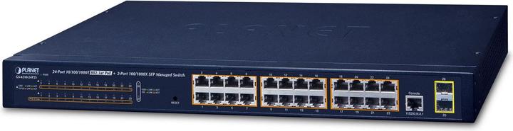 Produktbild Planet 802.3at PoE Managed Switch 24-Port 10/100/1000T 2-Port 100/1000X SFP (24 Ports)