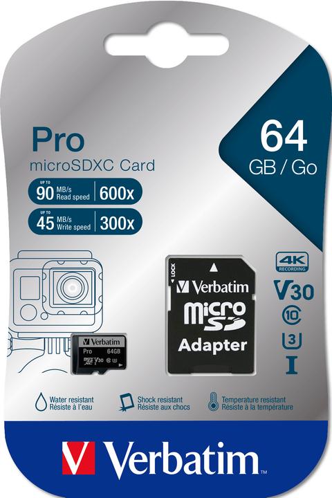 Produktbild Verbatim Pro (64 GB, microSDXC, U3, UHS-I)