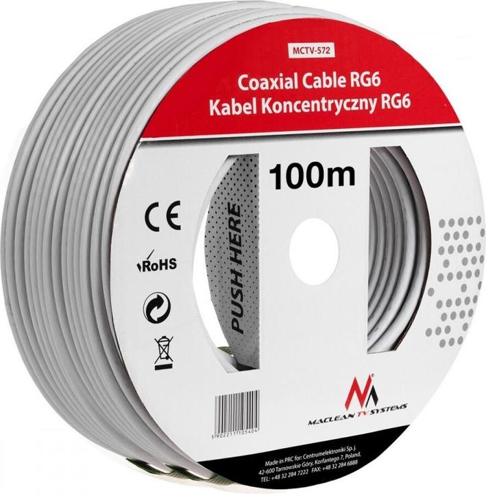 Produktbild Maclean Bobine de Câble antenne 100m (Blanc) (75 dB, Antennenkabel)