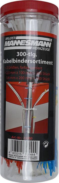 Produktbild Mannesmann Kabelbinder-Set 300-tlg. (Kunststoffkabelbinder, 200 mm, 300 Stk.)