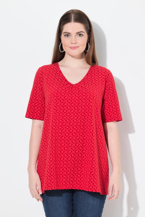 Produktbild Ulla Popken T-Shirt, Trachtenmuster, A-Linie, V-Ausschnitt, Halbarm (62)