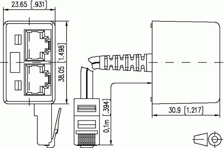 Actual product image Metz Connect BTR ISDN-Adpt. w.rel. WE8-2xWE8-R 0.1m to 2x RJ45 with 0.1m cable with terminating resistors pws