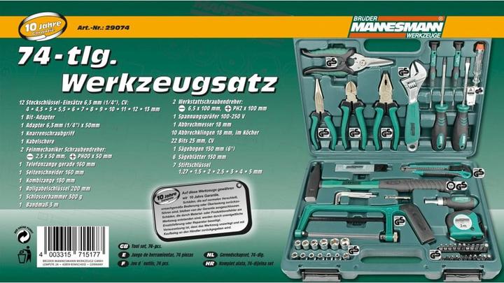 Image du produit Mannesmann Jeu d'outils de bricolage dans une valise (74 pièces)