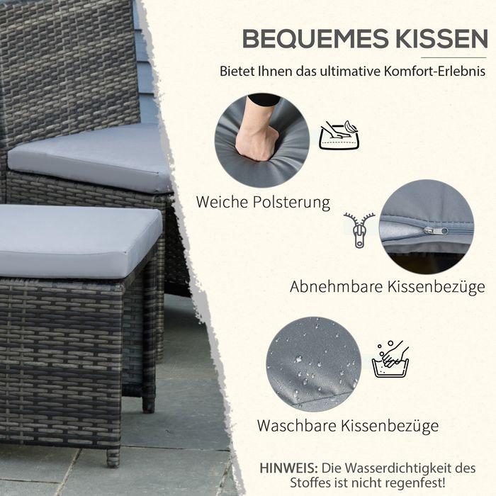 Produktbild Swisshandel24 Polyrattan Gartenmöbel für 4 Personen Rattan Essgruppe, Sitzgruppe mit Sofa Garnitur, Stahl, Grau