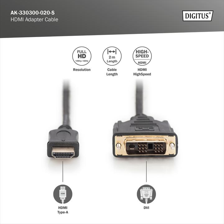 Produktbild Digitus DVI — HDMI (Typ A) (2 m, HDMI, DVI)