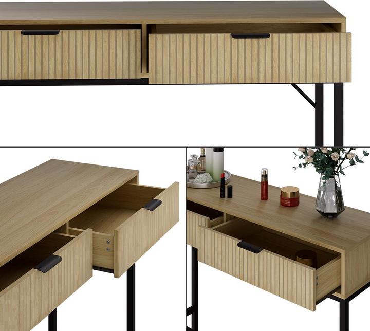 Actual product image Vicco Lennox dressing table, oak/black, 100 x 75 cm with 2 drawers (100 x 75 x 30 cm)