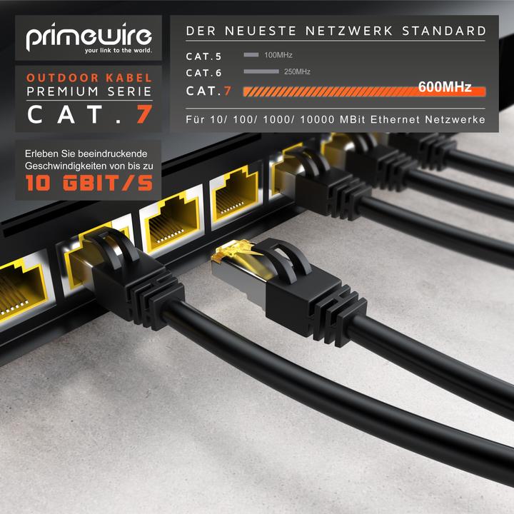 Produktbild Primewire Netzwerkkabel CAT.7, RJ-45, Ethernet, Outdoor Patchkabel CAT 7 IP66 10 Gbit/s S/FTP PiMF LAN Kabel (S/FTP, CAT7, 15 m)