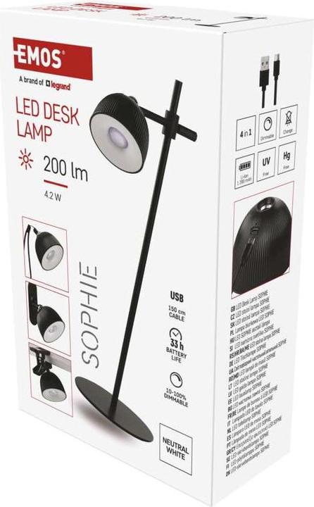 Actual product image Emos LED desk lamp SOPHIE, rechargeable, black (200 lm)