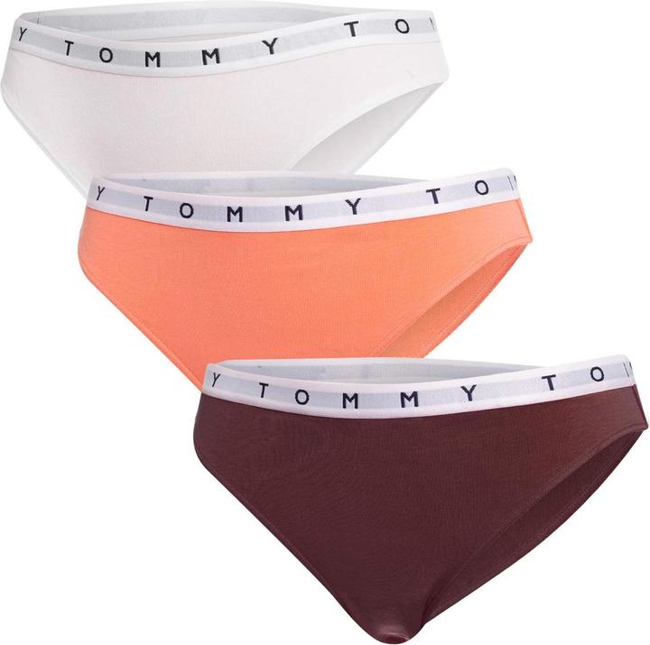 Produktbild Tommy Hilfiger Damen 3P Bikini Style Unterwäsche, Peach Dusk/Deep Rouge/White, S (3er Pack) (S)