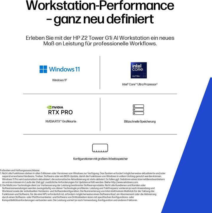Image du produit HP Z2 Tower G1i Intel Core Ultra 9 285 32GB 1TB/SSD W11P SmartBuy 3J Gar (DE) (Intel Core Ultra 9 285, 32 Go, 1000 Go)