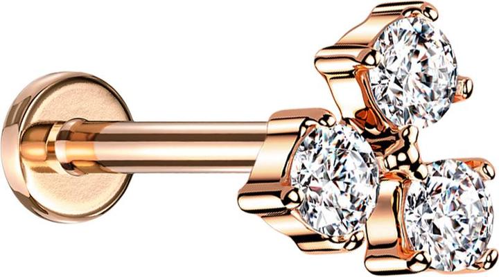 Star Piercing Micro Labret Innengewinde rosegold drei Kristalle silber (Chirurgenstahl 316L, Messing)