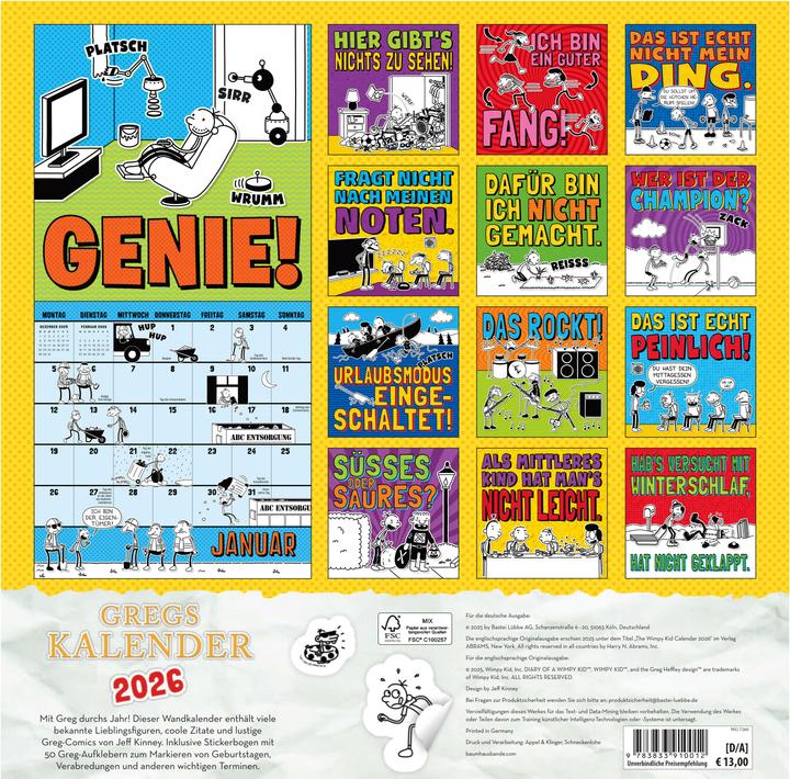 Produktbild Kinney:Gregs Kalender 2026 (Harter Einband, Deutsch)
