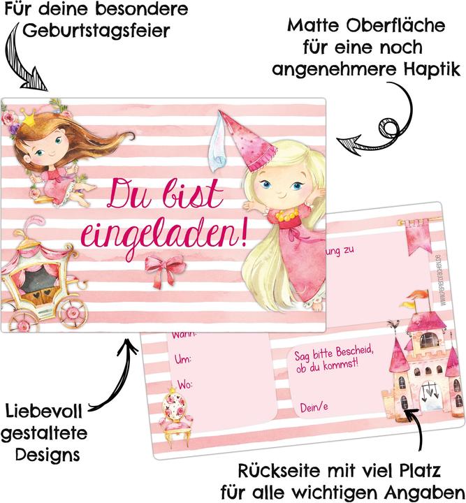 Immagine prodotto Papierdrachen 12 Biglietti d'invito di compleanno - Principessa (12 pz.)