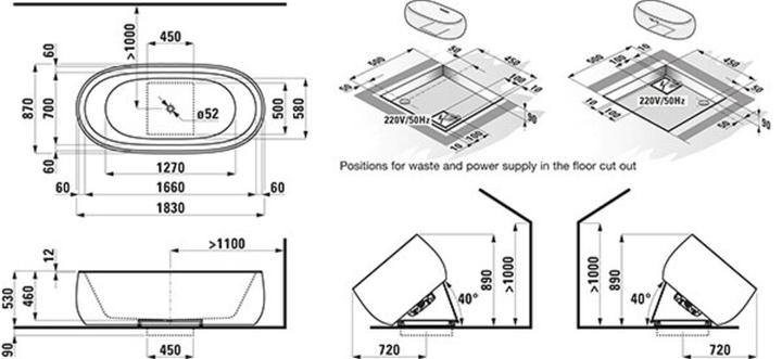 Actual product image Laufen Il Bagno Alessi One bathtub, whirlpool system, freestanding with skirt, 1830x870x460mm, witho (240 l, 183 cm, 87 cm)