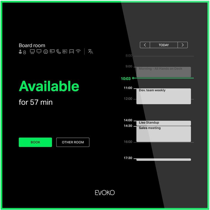 Evoko Naso Room Manager Digital Door Sign 8 inch (20.32 cm) (Touch, 802.11b/g/n/ac, LAN 10/100/1000 (1024 x 768 pixels, 8")