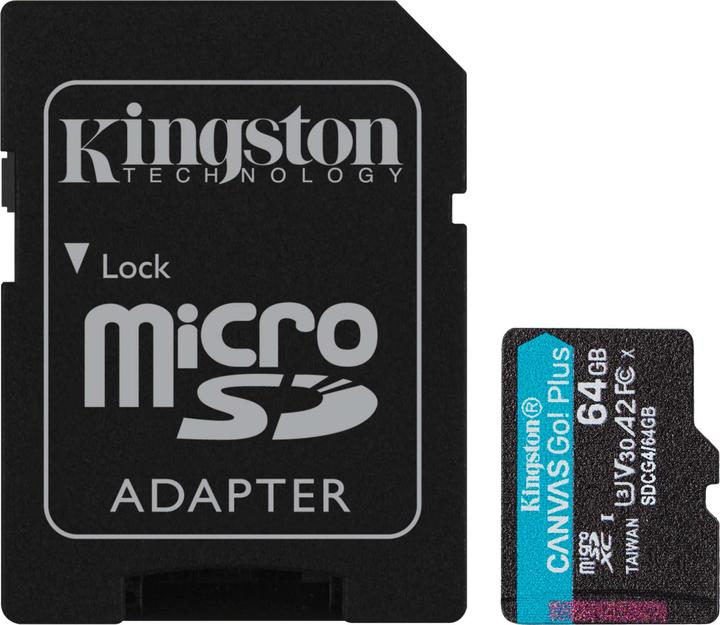 Kingston Card Canvas Go Plus MicroSD +ADP 64GB (64 GB, microSDXC, U3, UHS-I)