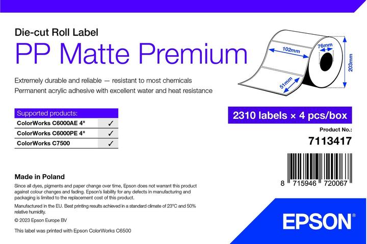 Epson Etichetta Opaca In Pp Prem Fustellata