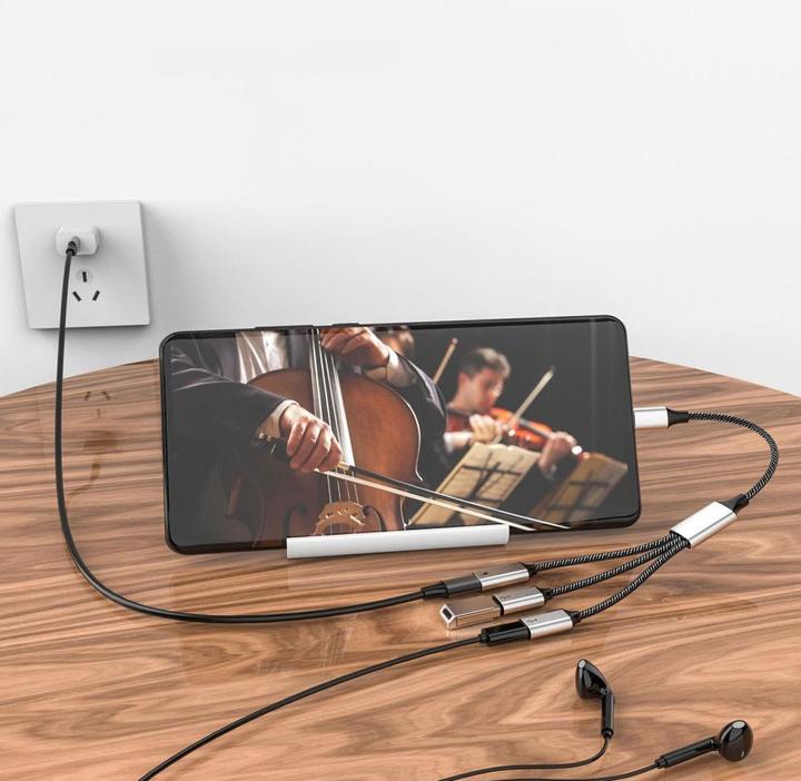 Produktbild Deltalabs USB C auf 3x USB C Adapter Ladekabel OTG Nylon Datenkabel 60W (USB-C, 4 Ports)