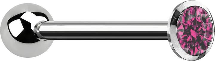 Star Piercing Barbell Innengewinde silber mit Kugel und Kristall pink (ohne Messing, Titan G23)