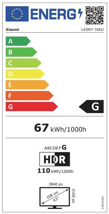 Energie-Label Xiaomi ELA4742EU (43", P1, LED, 4K, 2022)