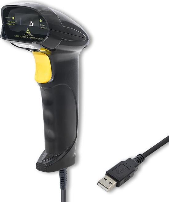 Qoltec 1D Laser Barcode Scanner | USB | Black (1D barcodes)