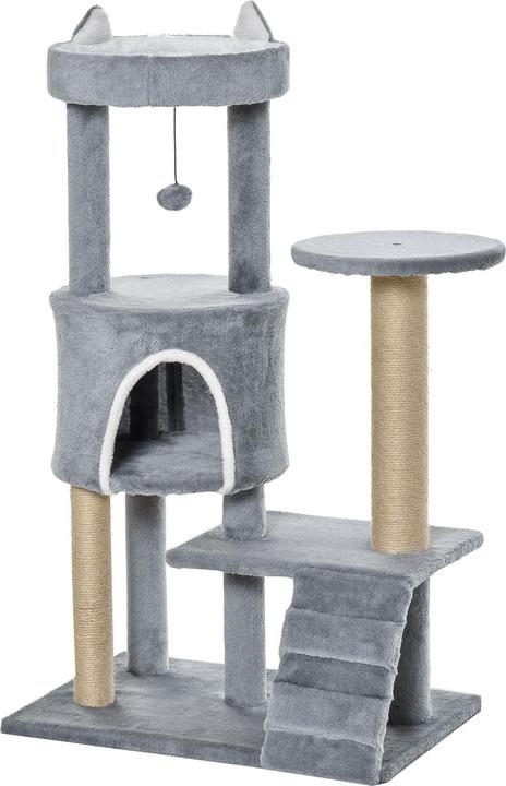 Image du produit PawHut Arbre à chat avec peluche douillette et échelle (100 cm, Gris clair)
