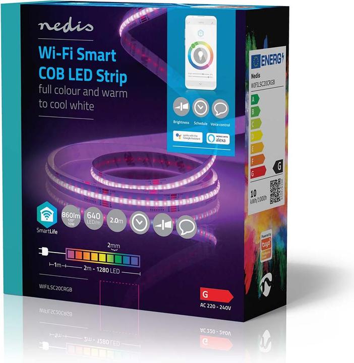 Actual product image Nedis SmartLife LED Strip Wi-Fi, 2m - White (White, 200 cm, Indoor)