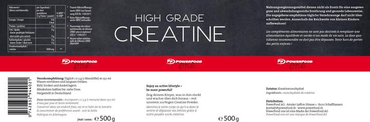 Nutritional values and ingredients PowerFood One High Grade Creatine (1 Piece, Powder, 500 g)