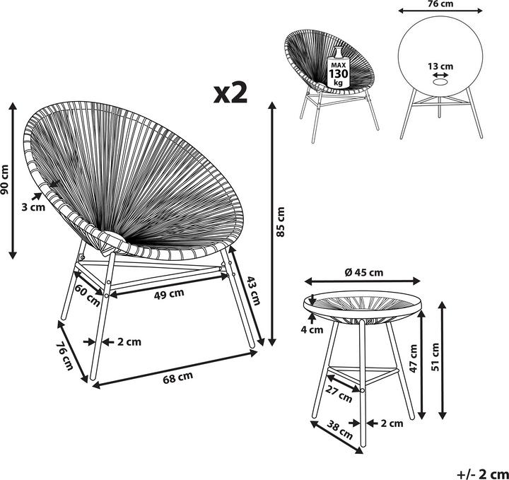 Actual product image Beliani Acapulco set of 2 with table