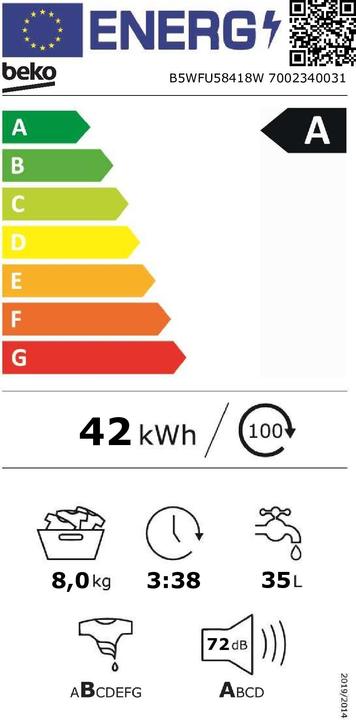 Energie-Label Beko B5WFU58418W (8 kg, Links)
