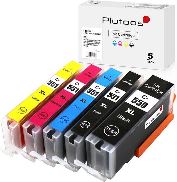 Image du produit Plutoos Cartouche Canon PGI-550 CLI-551 XXL compatible, jeu de 5 couleurs (M, CF, PBK, C, Y)