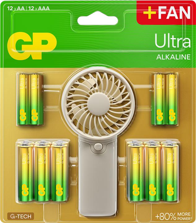 Produktbild GP Batteries GP - Ultra Alkaline 12xAA + 12xAAA batteries + hand fan (12 Stk.)