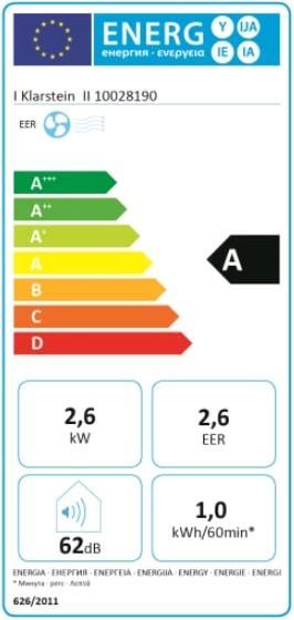 Energie-Label Klarstein Metrobreeze 9 New York City (40 m², 9000 BTU/h)