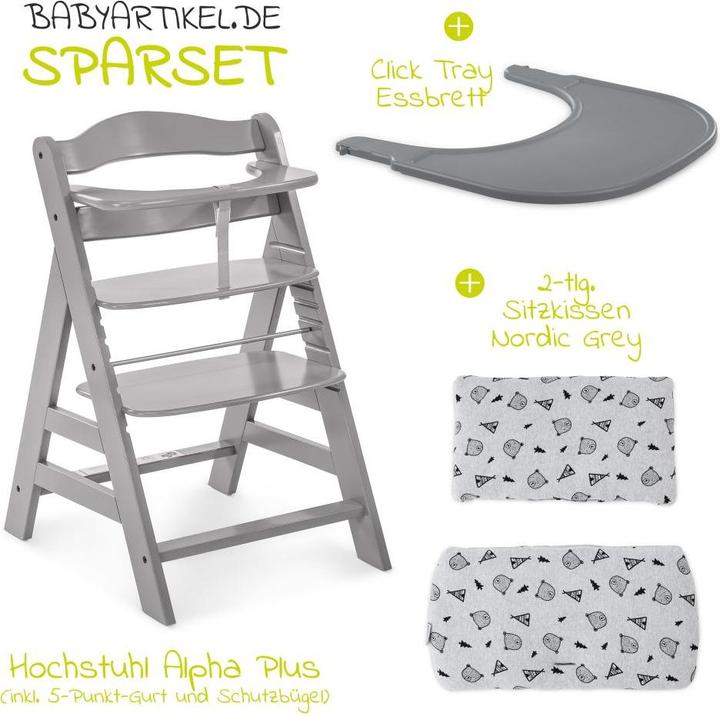 Produktbild Hauck Hochstühle Hochstuhl Alpha Plus Grau - im Sparset inkl. Essbrett (Hochstuhl)