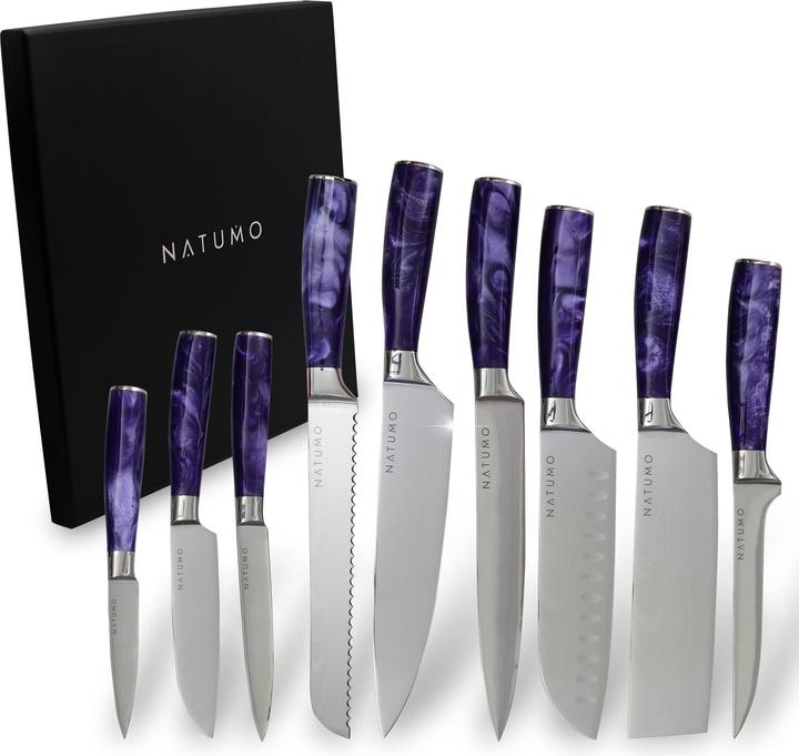 Actual product image Natumo Kitchen knife set 9 pieces in purple