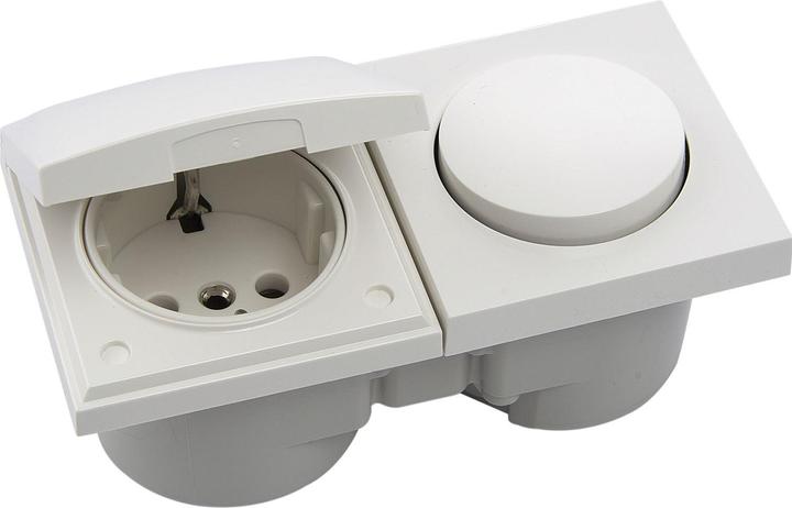 Produktbild Berker Integro Pure Schalter/Deckel polarweiss glänzend + Steckdose polarweiss