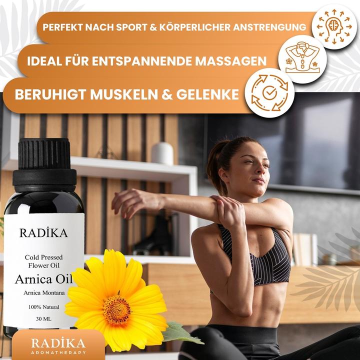 Produktbild Radika Arnikaöl, Kaltgepresst, 100% Rein, BIO, natürlich, 30 ml (Körperöl, 30 ml)