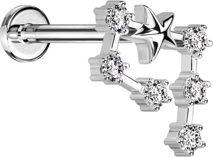 Immagine prodotto Star Piercing Micro Labret filo interno argento segno zodiacale Acquario con cristalli (Acciaio chirurgico 316L, Ottone)