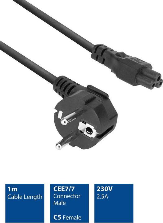 Actual product image Powercord mains connector CEE7/7 male (angled) (1 m, CEE 7/7)