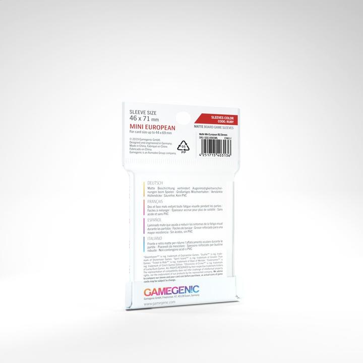 Image du produit Gamegenic GGS10065 - MATTE Mini Pochettes pour jeux de société de taille européenne 46 x 71 mm - Transparet