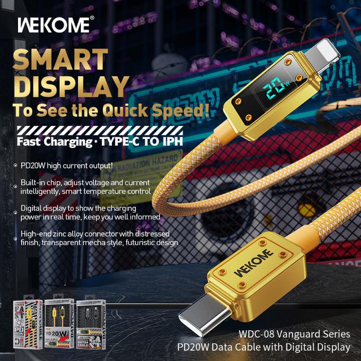 Produktbild Wekome WDC-08 Vanguard-Serie – USB-C-zu-Lightning-Schnelllade-PD-Verbindungskabel 20 W 1 m (Gold) (1 m, 20 W)