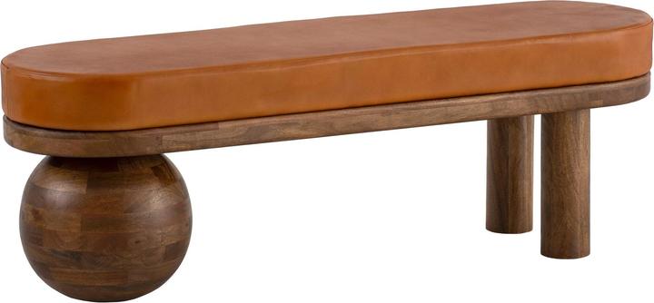 FineBuy Sitzbank Flurbank Echtleder Holz Massiv 140 cm Polsterbank Bank Braun (140 cm)