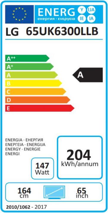 Label énergétique LG 65UK6300LLB (65", LCD, 4K)