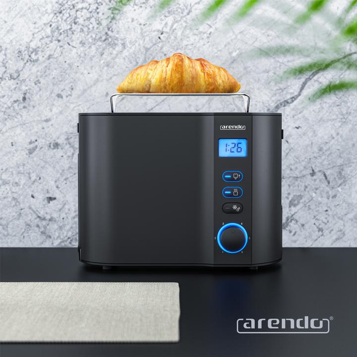 Produktbild Arendo Toaster Edelstahl 2 Scheiben Kurzschlitz, Doppelwand, Brötchenaufsatz, Display mit Restzeitanzeige