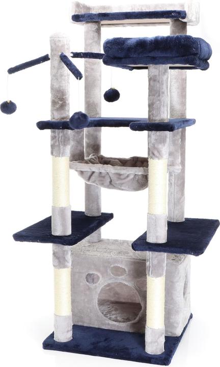 Actual product image Fudajo Cat Tree Light Grey Scratching Tree 134cm High Climbing Tree with Cat House and Hammock (134 cm, Light grey)